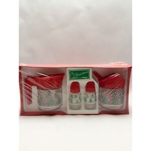 Vintage GEMCO Glass Christmas Tree Sugar, Creamer, Salt, Pepper Set SEALED